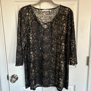 Notations Criss Cross Textured Leopard Print Blouse XL